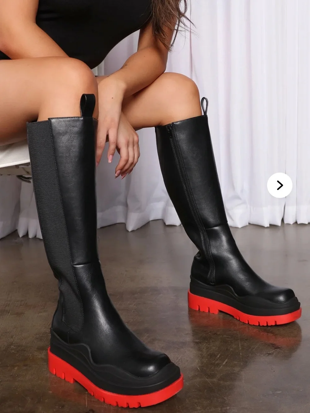 Fashion Nova “Make A Move” Knee High Boots Women’s size 9 Black/Red - Picture 2 of 8
